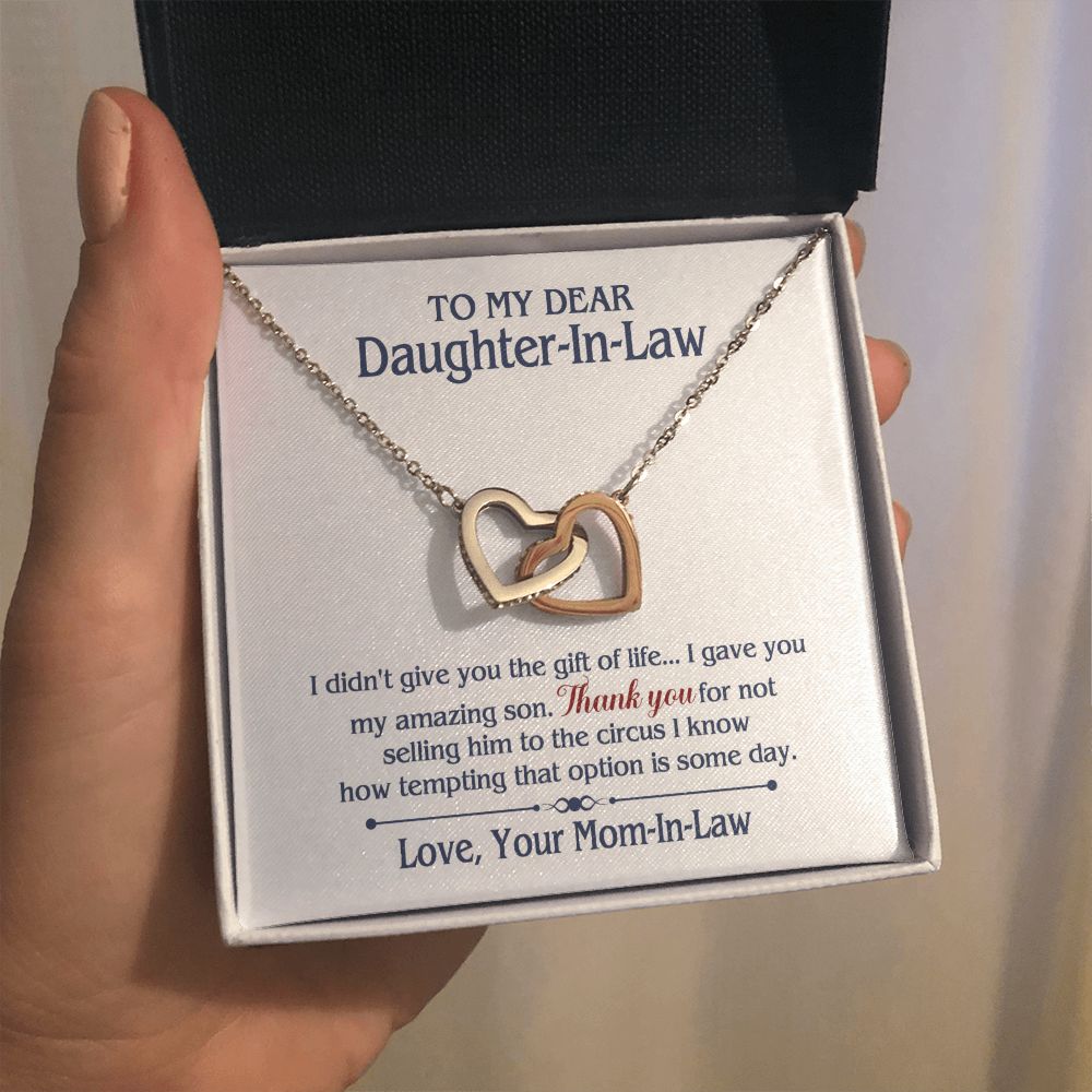 TO MY DAUGHTER IN LAW CIRCUS INTERLOCKING HEARTS NECKLACE GIFT SET