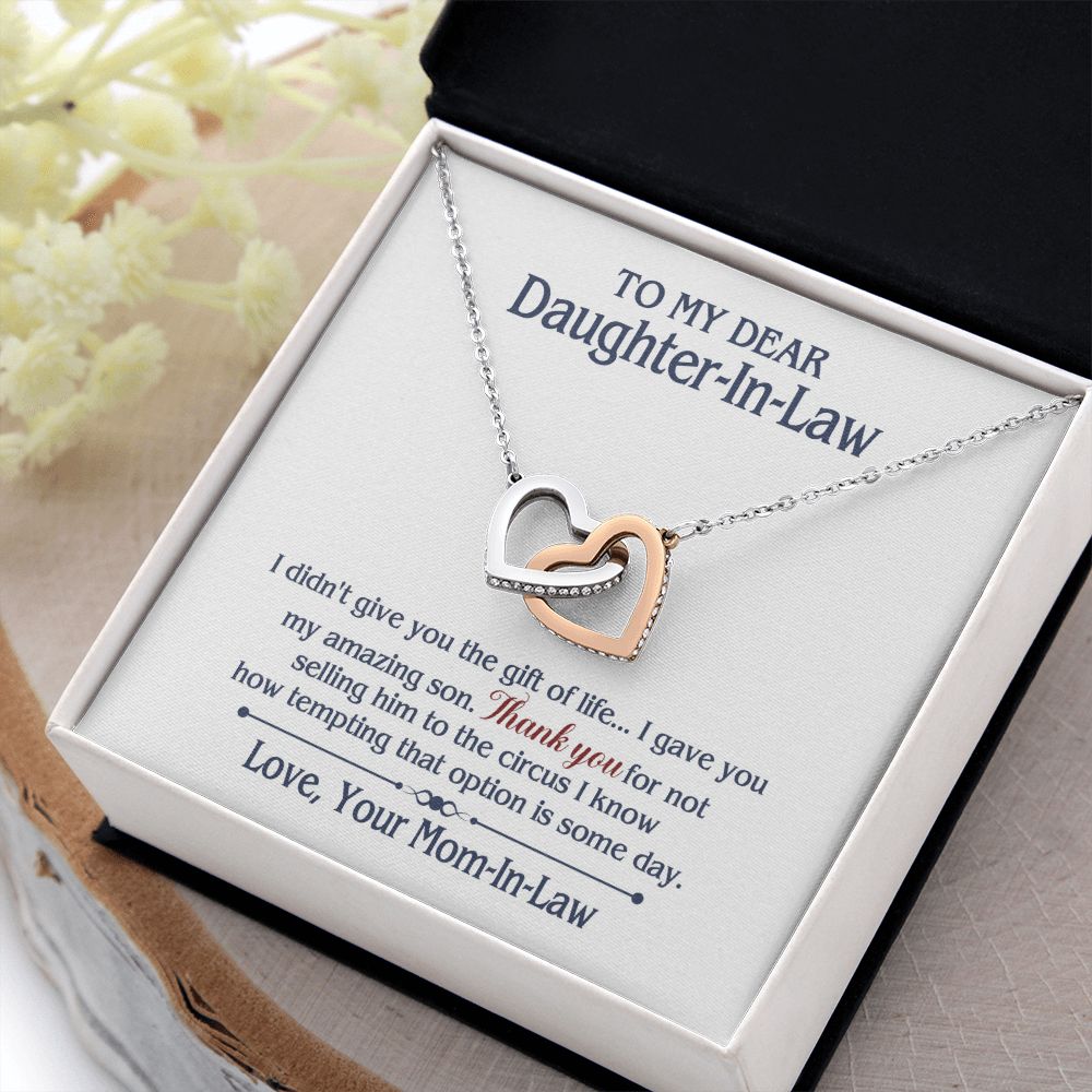 TO MY DAUGHTER IN LAW CIRCUS INTERLOCKING HEARTS NECKLACE GIFT SET
