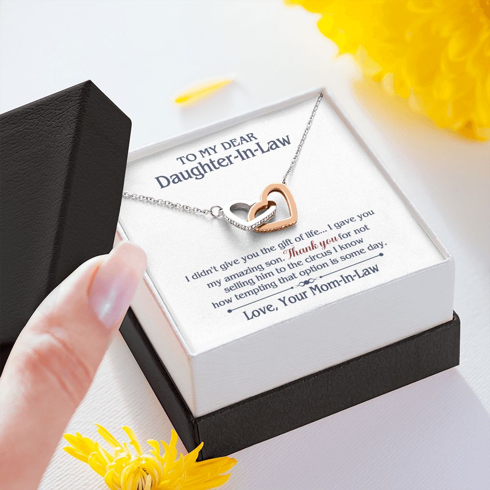 TO MY DAUGHTER IN LAW CIRCUS INTERLOCKING HEARTS NECKLACE GIFT SET