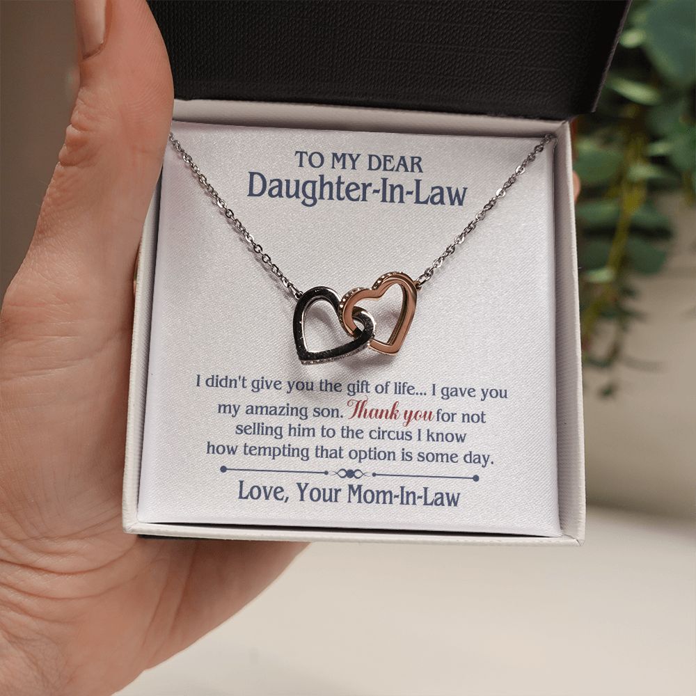 TO MY DAUGHTER IN LAW CIRCUS INTERLOCKING HEARTS NECKLACE GIFT SET