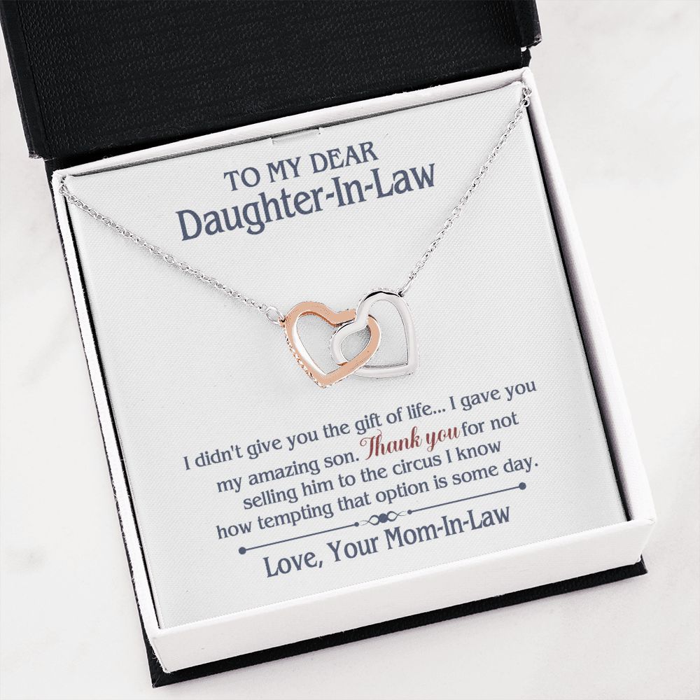 TO MY DAUGHTER IN LAW CIRCUS INTERLOCKING HEARTS NECKLACE GIFT SET