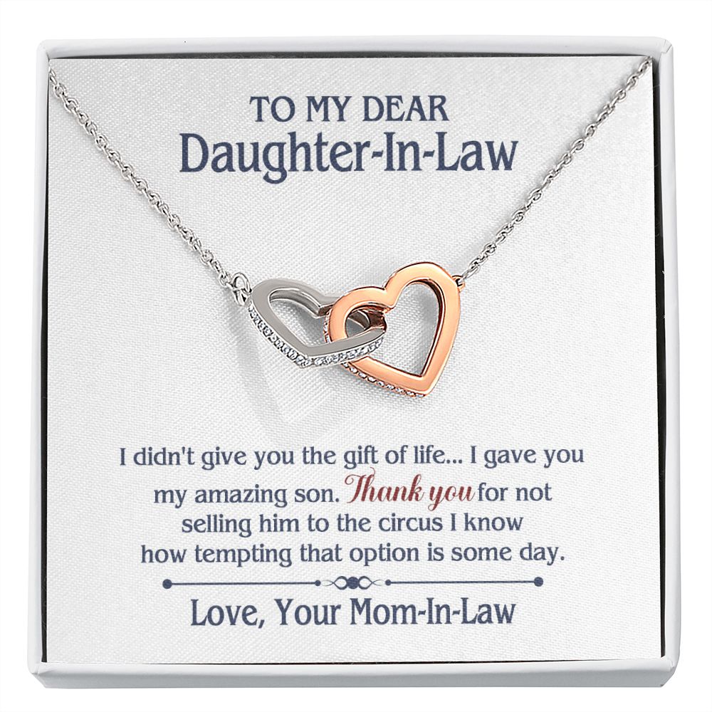 TO MY DAUGHTER IN LAW CIRCUS INTERLOCKING HEARTS NECKLACE GIFT SET