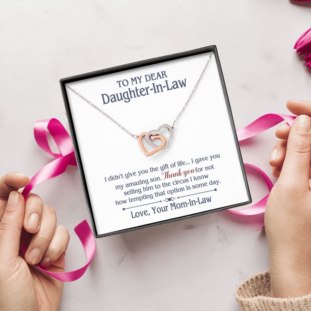 TO MY DAUGHTER IN LAW CIRCUS INTERLOCKING HEARTS NECKLACE GIFT SET