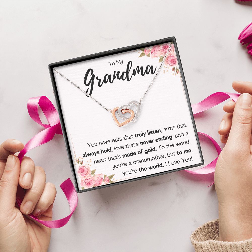 TO MY GRANDMA NEVER ENDING INTERLOCKING HEARTS NECKLACE GIFT SET