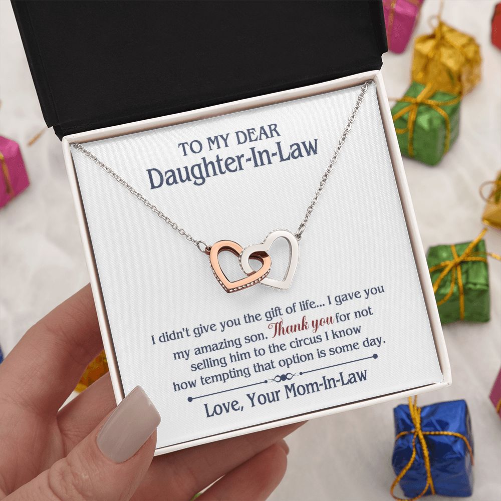 TO MY DAUGHTER IN LAW CIRCUS INTERLOCKING HEARTS NECKLACE GIFT SET