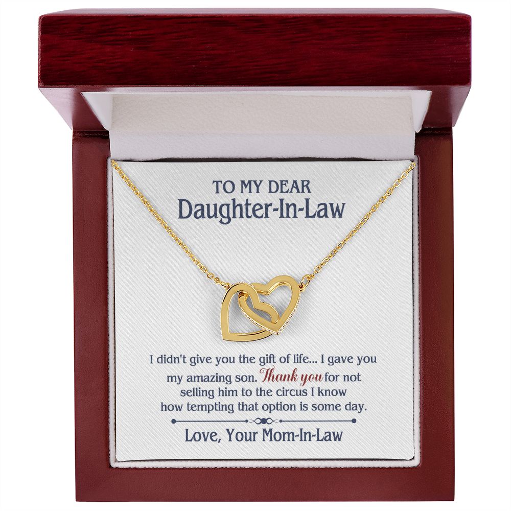 TO MY DAUGHTER IN LAW CIRCUS INTERLOCKING HEARTS NECKLACE GIFT SET