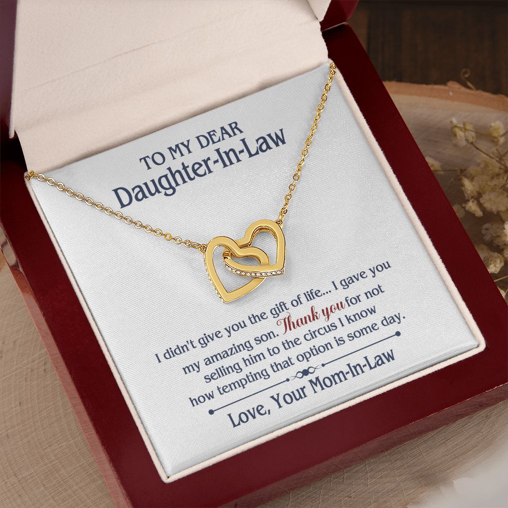 TO MY DAUGHTER IN LAW CIRCUS INTERLOCKING HEARTS NECKLACE GIFT SET
