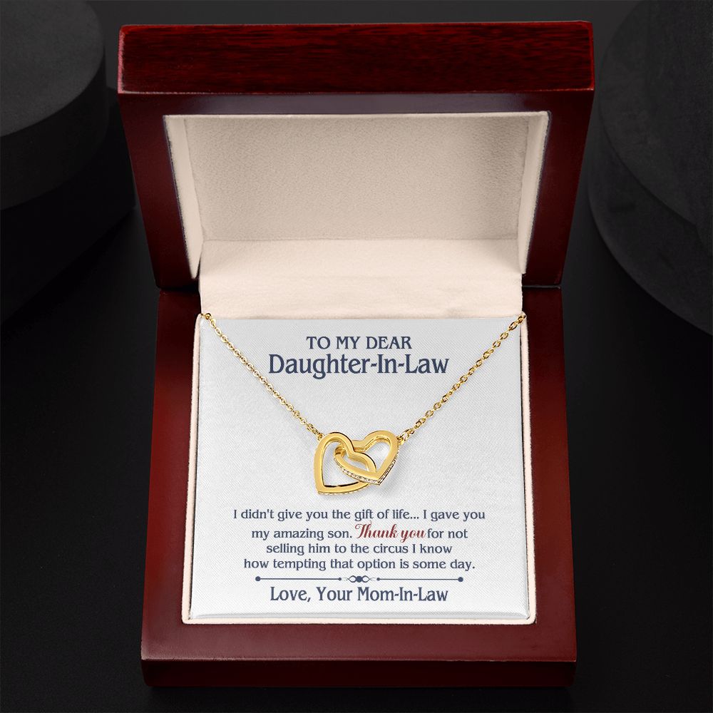 TO MY DAUGHTER IN LAW CIRCUS INTERLOCKING HEARTS NECKLACE GIFT SET