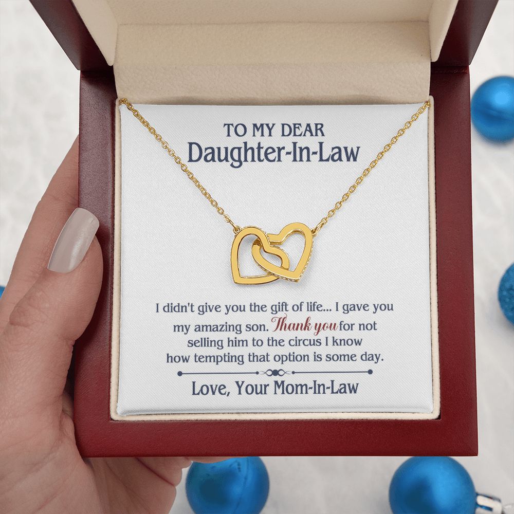 TO MY DAUGHTER IN LAW CIRCUS INTERLOCKING HEARTS NECKLACE GIFT SET