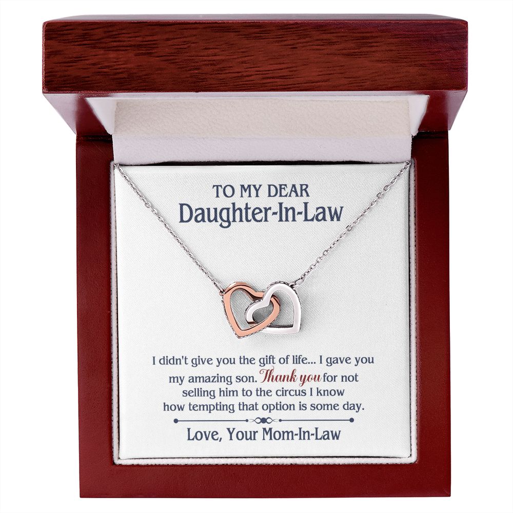 TO MY DAUGHTER IN LAW CIRCUS INTERLOCKING HEARTS NECKLACE GIFT SET