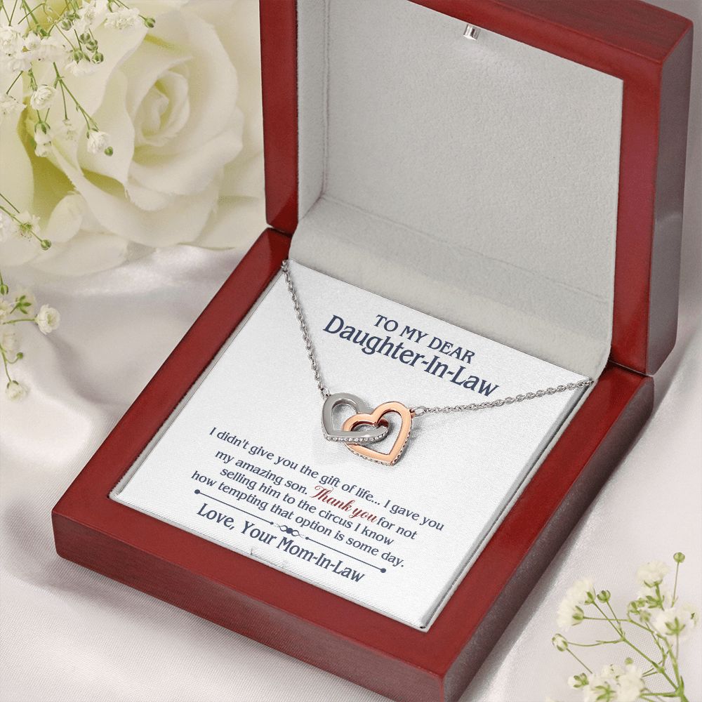 TO MY DAUGHTER IN LAW CIRCUS INTERLOCKING HEARTS NECKLACE GIFT SET