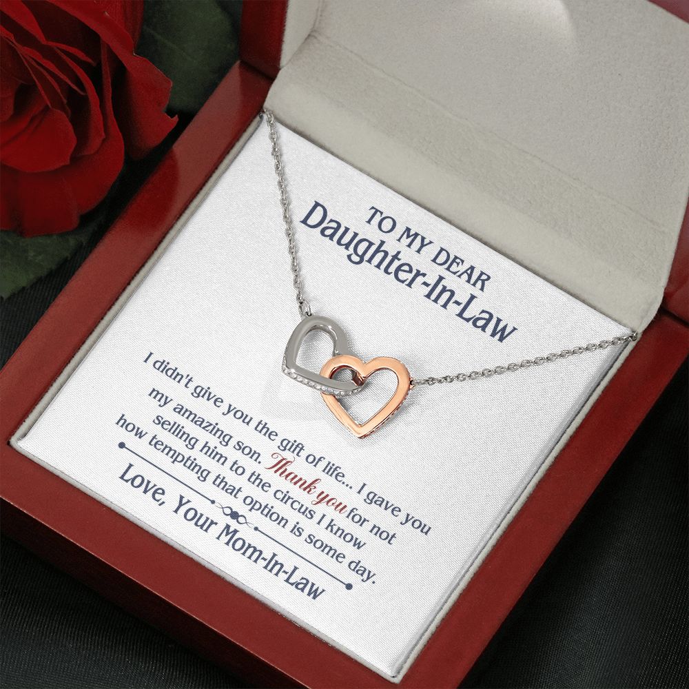 TO MY DAUGHTER IN LAW CIRCUS INTERLOCKING HEARTS NECKLACE GIFT SET