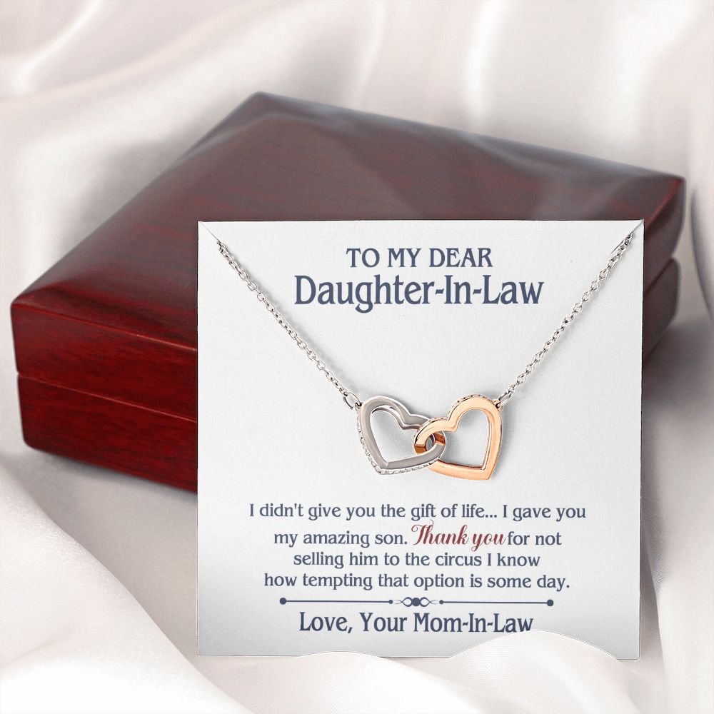 TO MY DAUGHTER IN LAW CIRCUS INTERLOCKING HEARTS NECKLACE GIFT SET