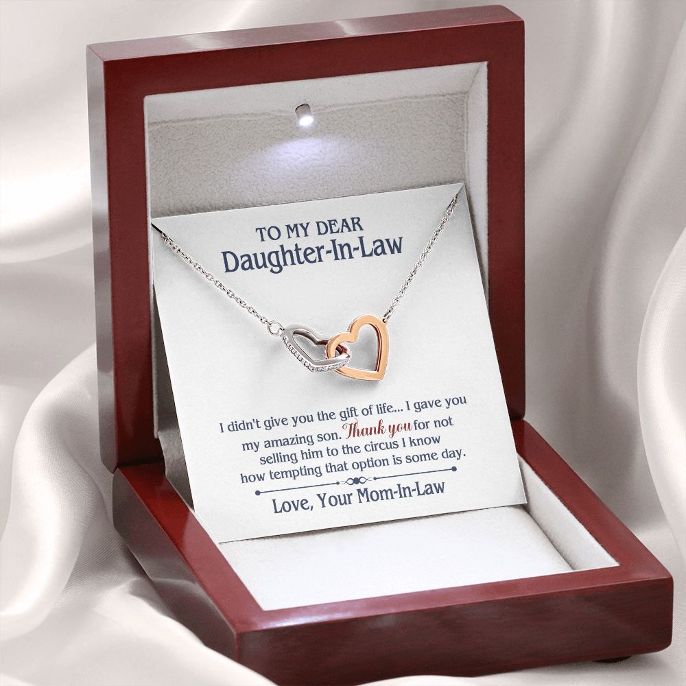 TO MY DAUGHTER IN LAW CIRCUS INTERLOCKING HEARTS NECKLACE GIFT SET