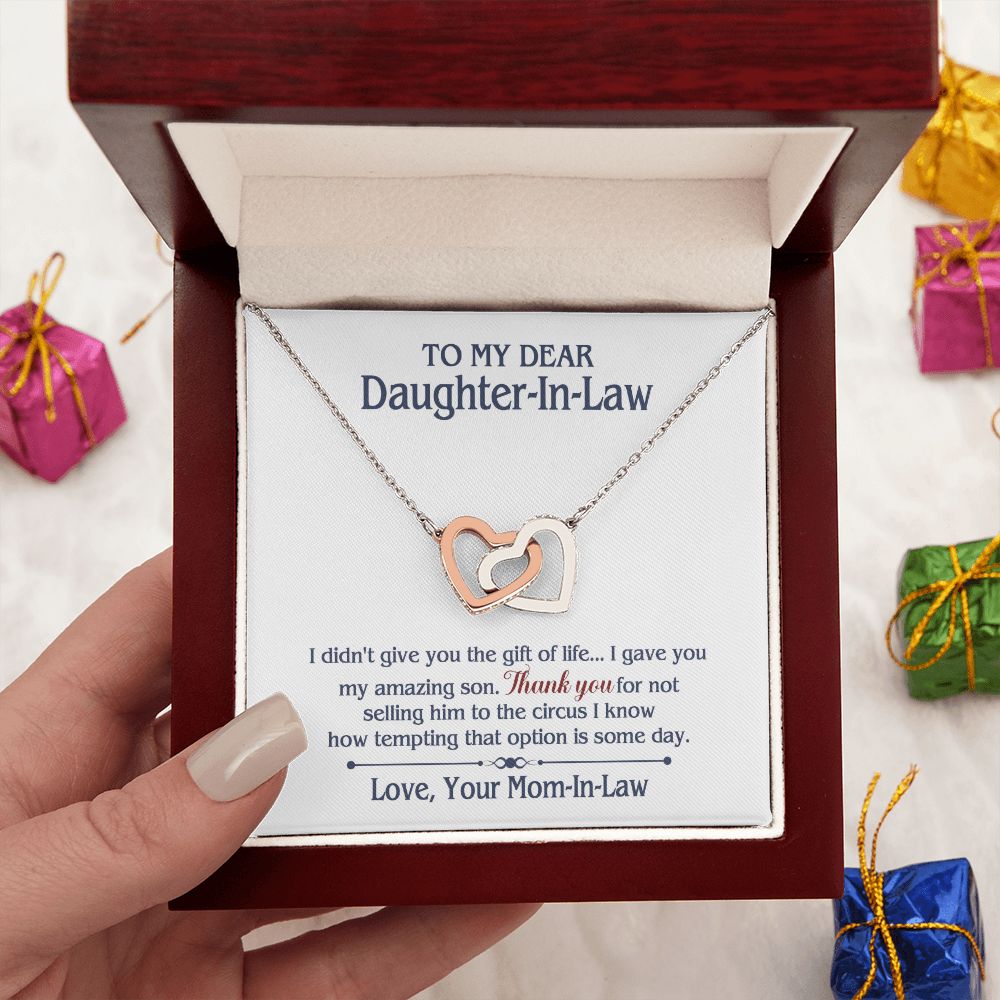 TO MY DAUGHTER IN LAW CIRCUS INTERLOCKING HEARTS NECKLACE GIFT SET