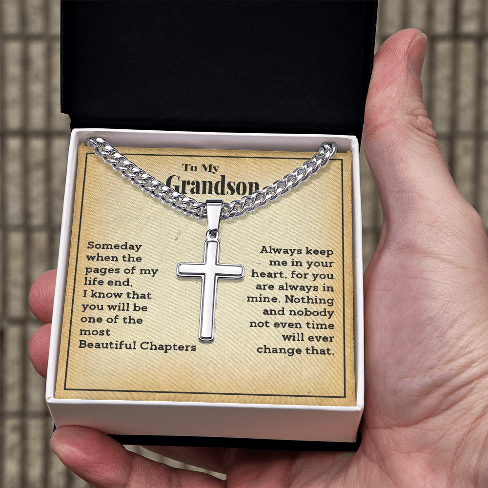 Grandson - Always Keep me in Your Heart - Cross Cuban Link Chain