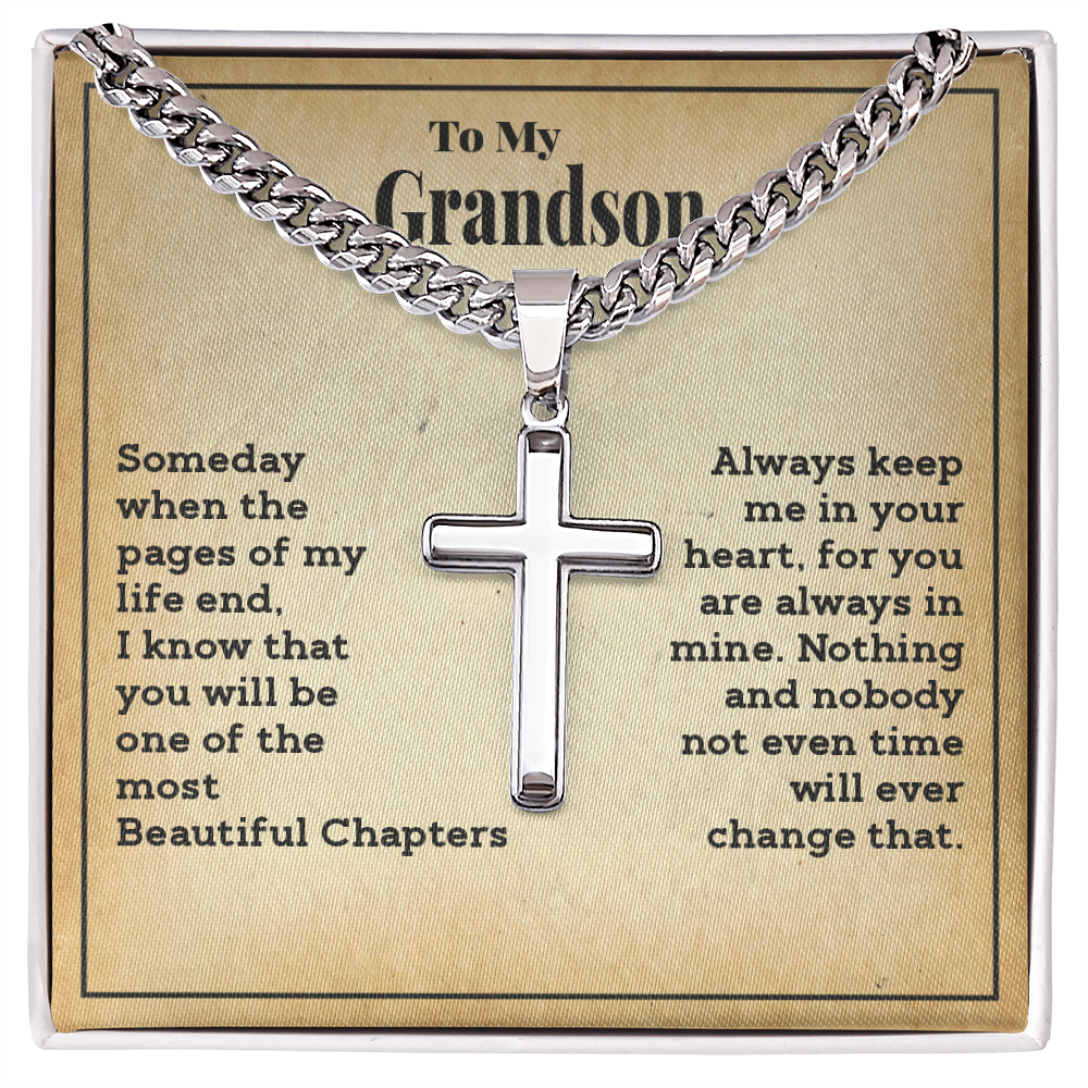 Grandson - Always Keep me in Your Heart - Cross Cuban Link Chain