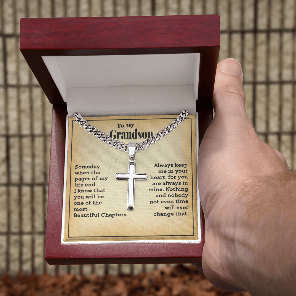 Grandson - Always Keep me in Your Heart - Cross Cuban Link Chain