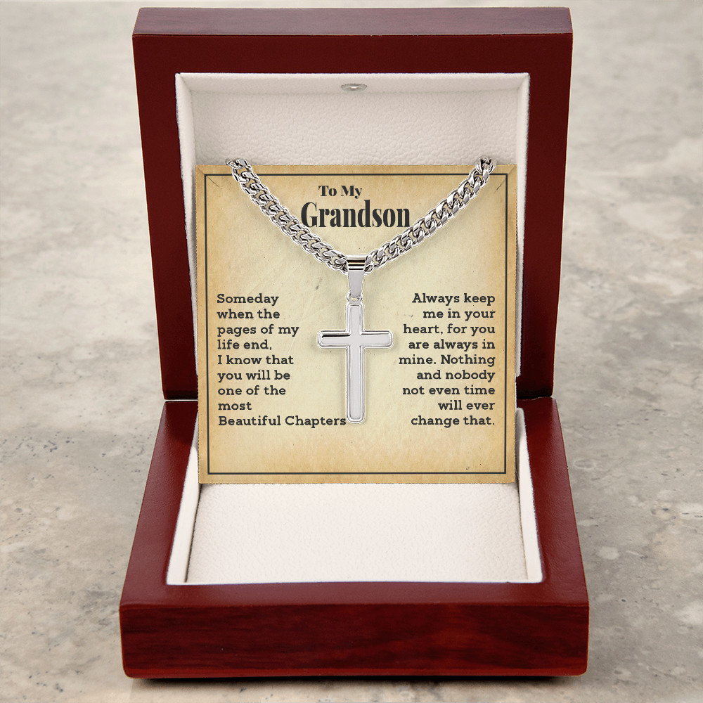 Grandson - Always Keep me in Your Heart - Cross Cuban Link Chain