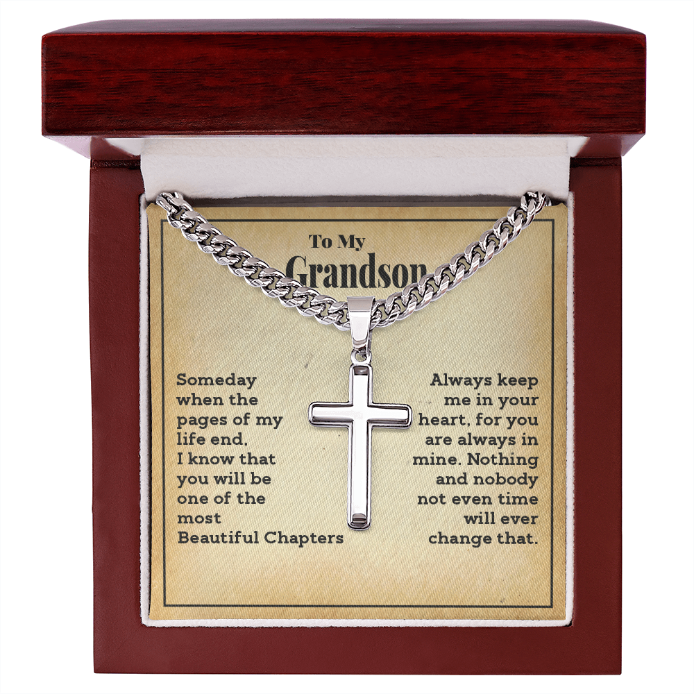 Grandson - Always Keep me in Your Heart - Cross Cuban Link Chain