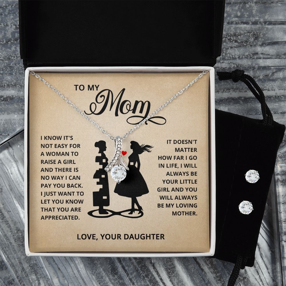 TO MY MOM LITTLE GIRL ALLURING BEAUTY NECKLACE AND EARRINGS GIFT SET