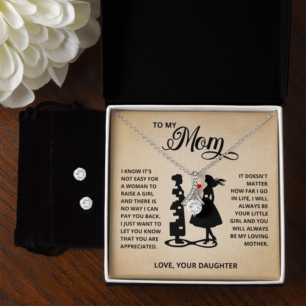 TO MY MOM LITTLE GIRL ALLURING BEAUTY NECKLACE AND EARRINGS GIFT SET