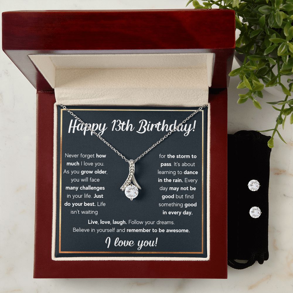 13TH BIRTHDAY RAIN ALLURING BEAUTY NECKLACE AND EARRINGS GIFT SET