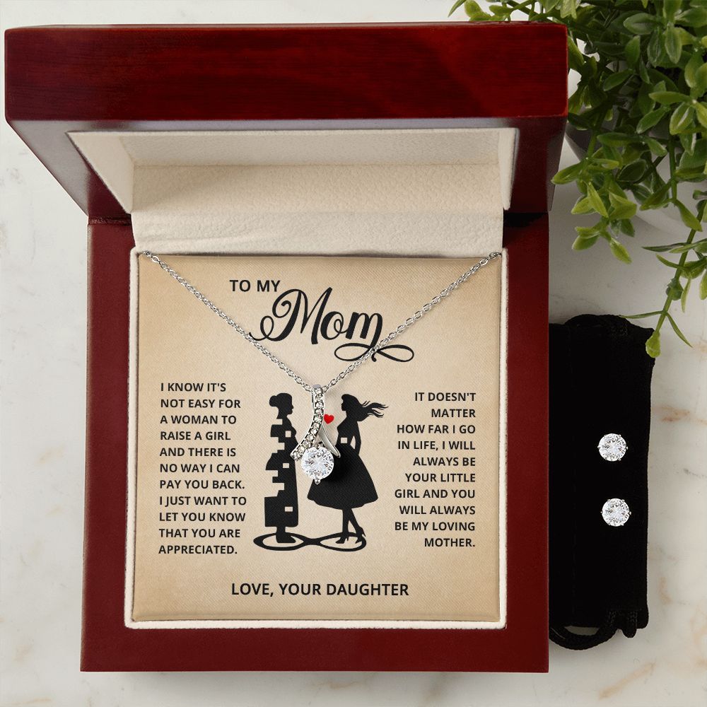 TO MY MOM LITTLE GIRL ALLURING BEAUTY NECKLACE AND EARRINGS GIFT SET
