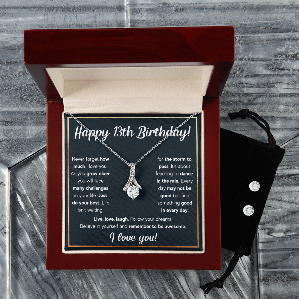 13TH BIRTHDAY RAIN ALLURING BEAUTY NECKLACE AND EARRINGS GIFT SET