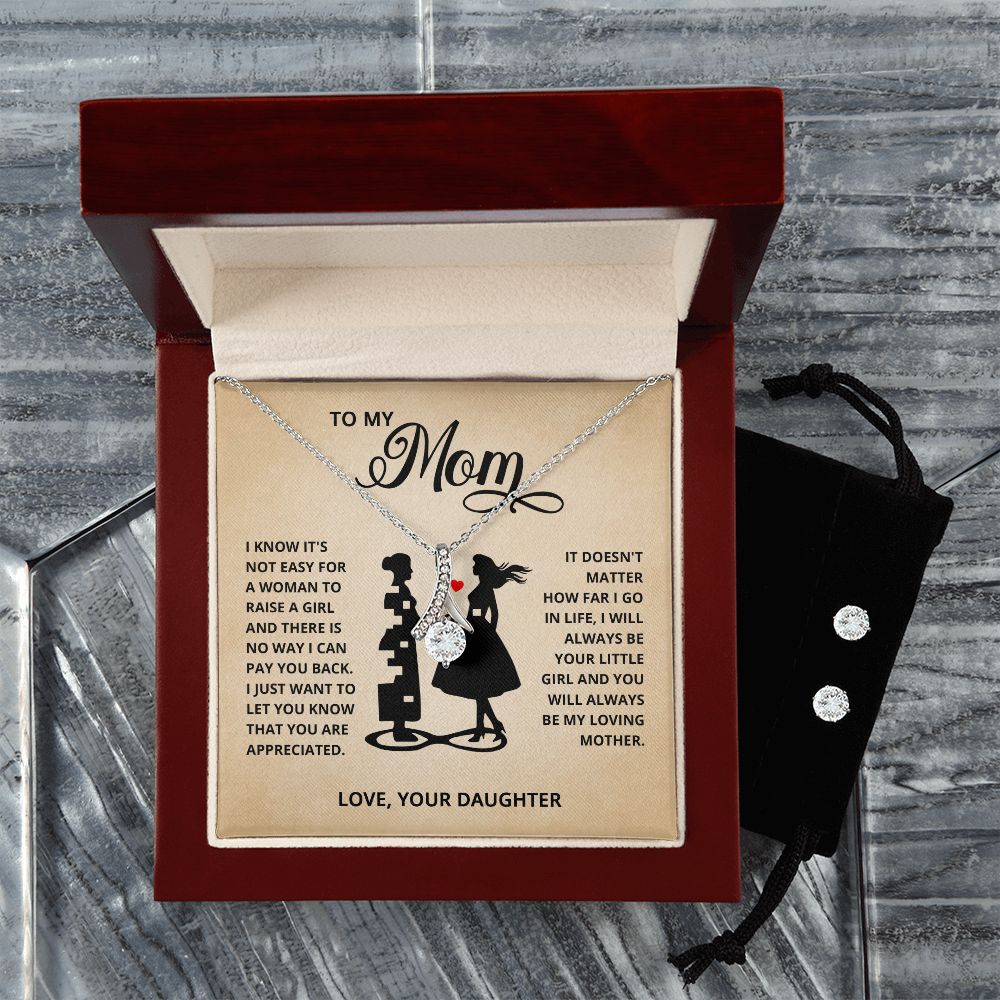 TO MY MOM LITTLE GIRL ALLURING BEAUTY NECKLACE AND EARRINGS GIFT SET
