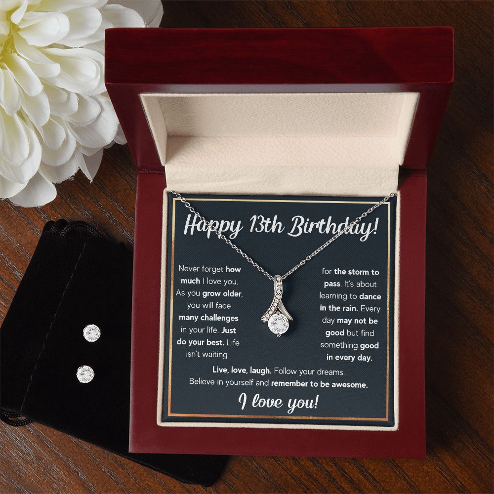 13TH BIRTHDAY RAIN ALLURING BEAUTY NECKLACE AND EARRINGS GIFT SET
