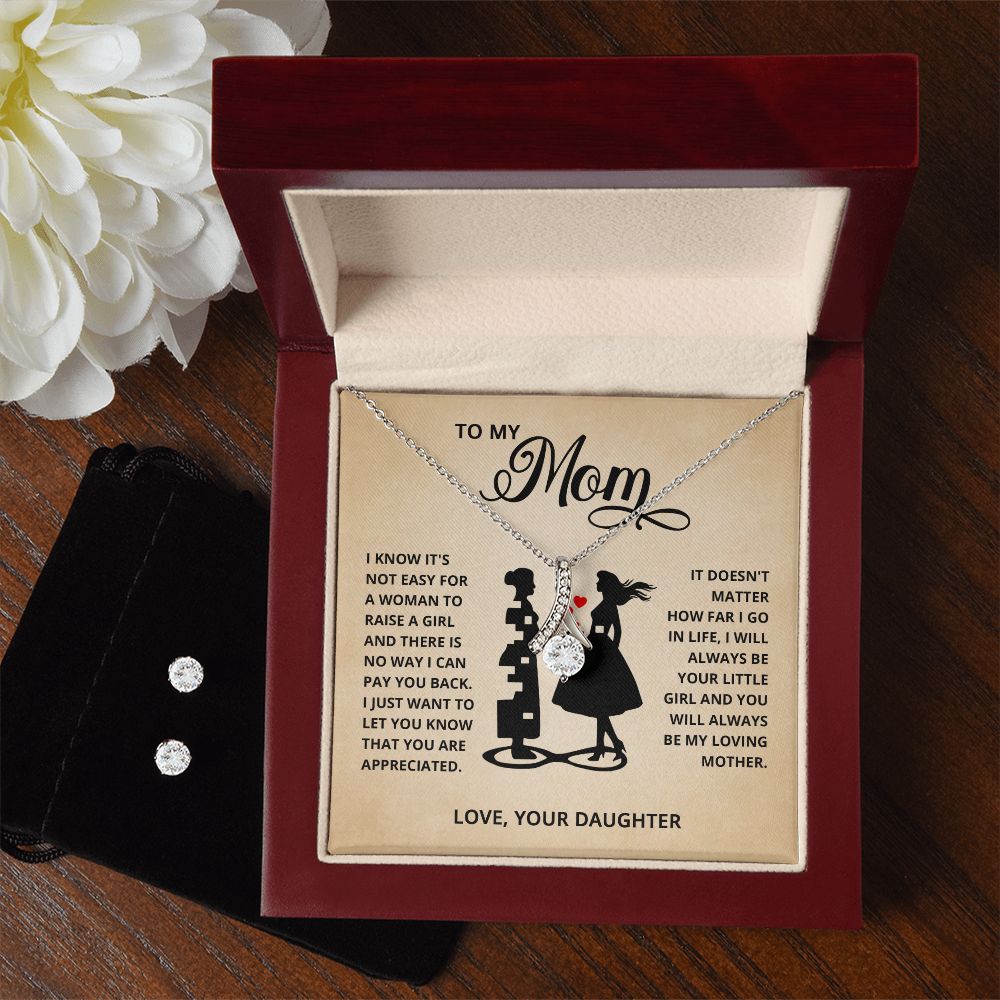 TO MY MOM LITTLE GIRL ALLURING BEAUTY NECKLACE AND EARRINGS GIFT SET