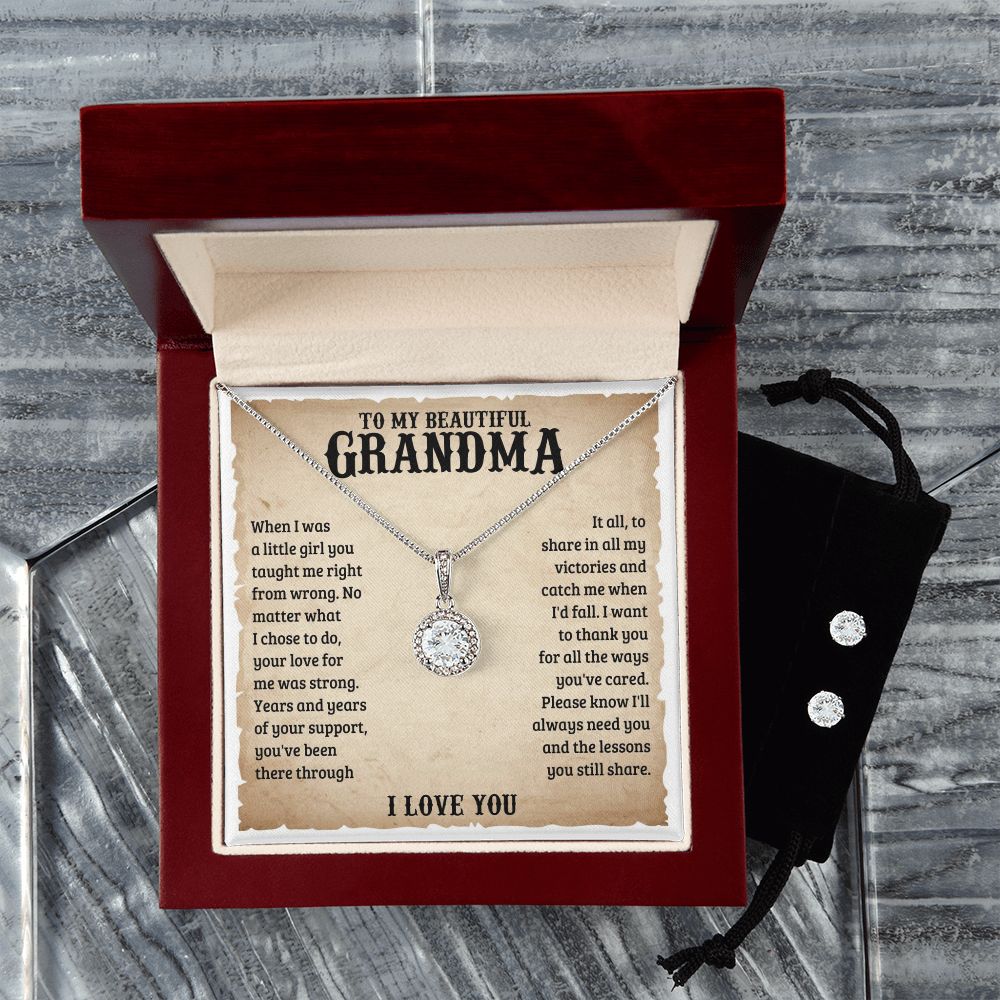 TO MY BEAUTIFUL GRANDMA LESSONS ETERNAL HOPE NECKLACE AND EARRINGS SET