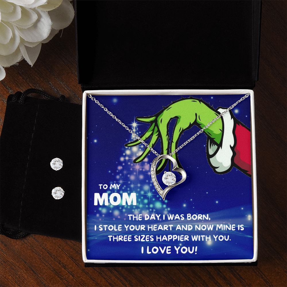 TO MY MOM FOREVER LOVE NECKLACE AND EARRINGS SET - GRINCH