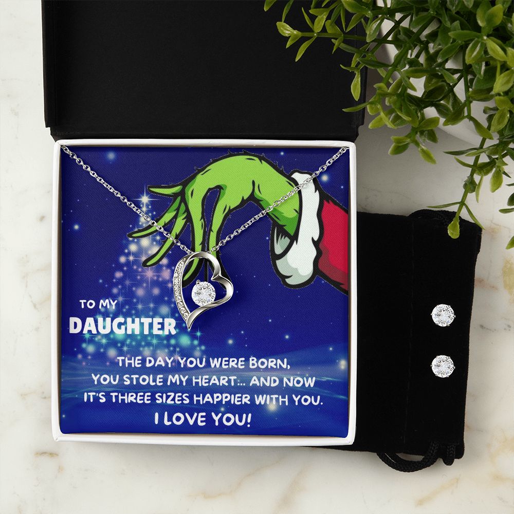 TO MY DAUGHTER FOREVER LOVE NECKLACE AND EARRINGS SET - GRINCH