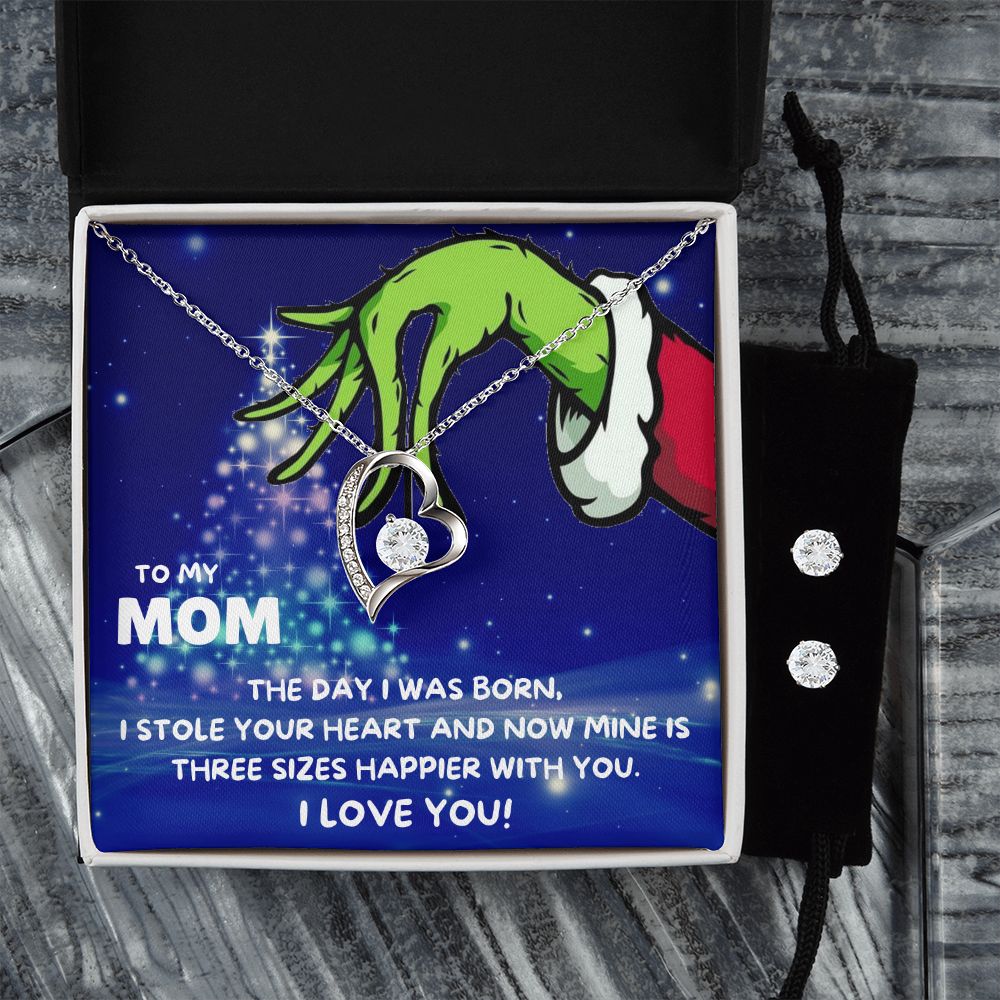 TO MY MOM FOREVER LOVE NECKLACE AND EARRINGS SET - GRINCH