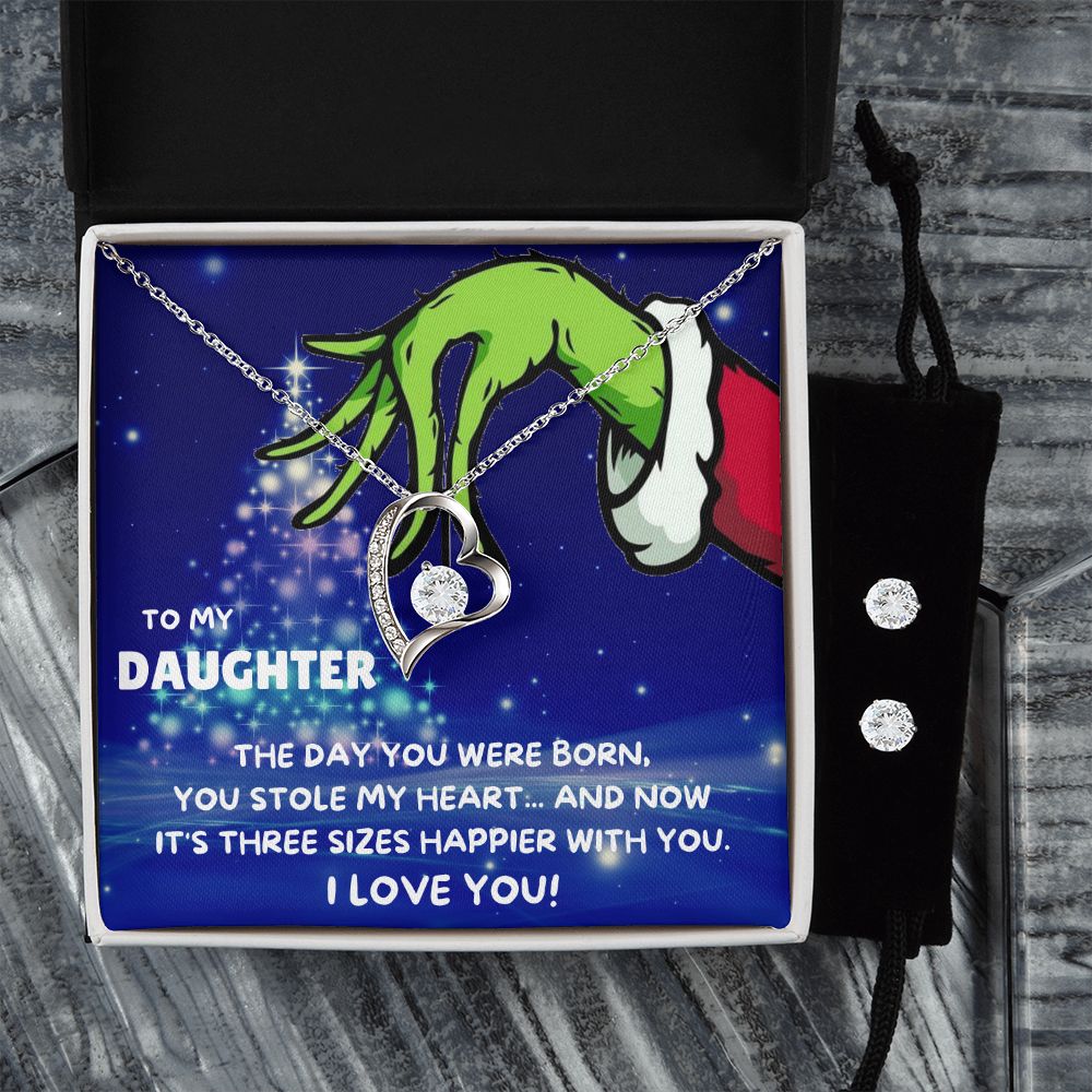TO MY DAUGHTER FOREVER LOVE NECKLACE AND EARRINGS SET - GRINCH