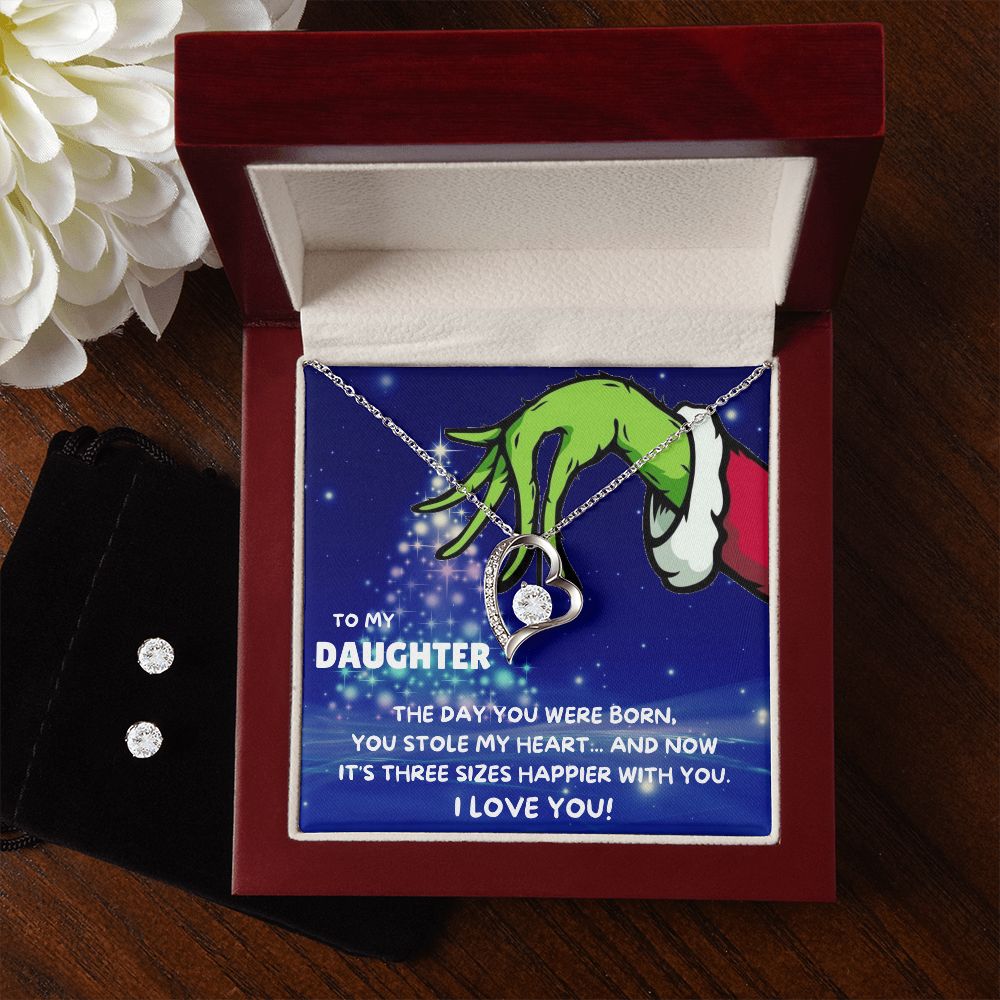 TO MY DAUGHTER FOREVER LOVE NECKLACE AND EARRINGS SET - GRINCH