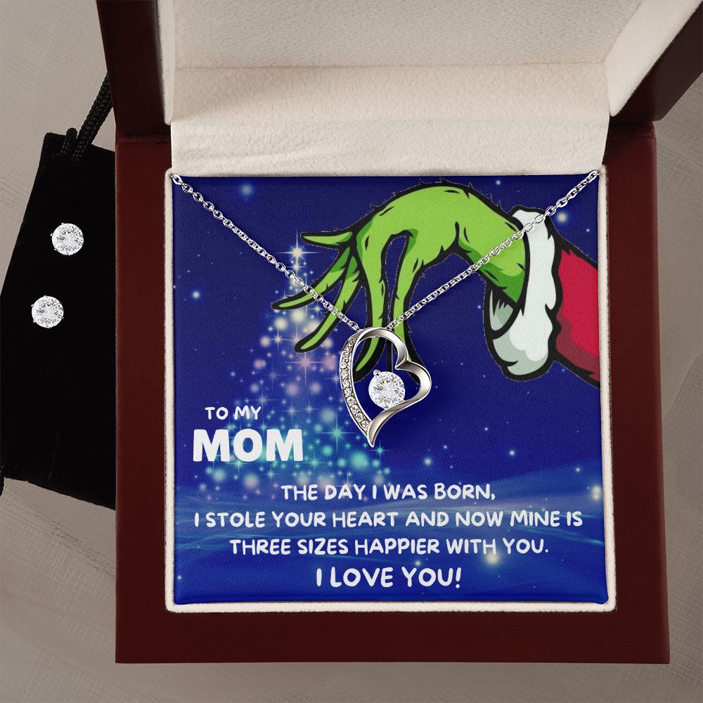 TO MY MOM FOREVER LOVE NECKLACE AND EARRINGS SET - GRINCH