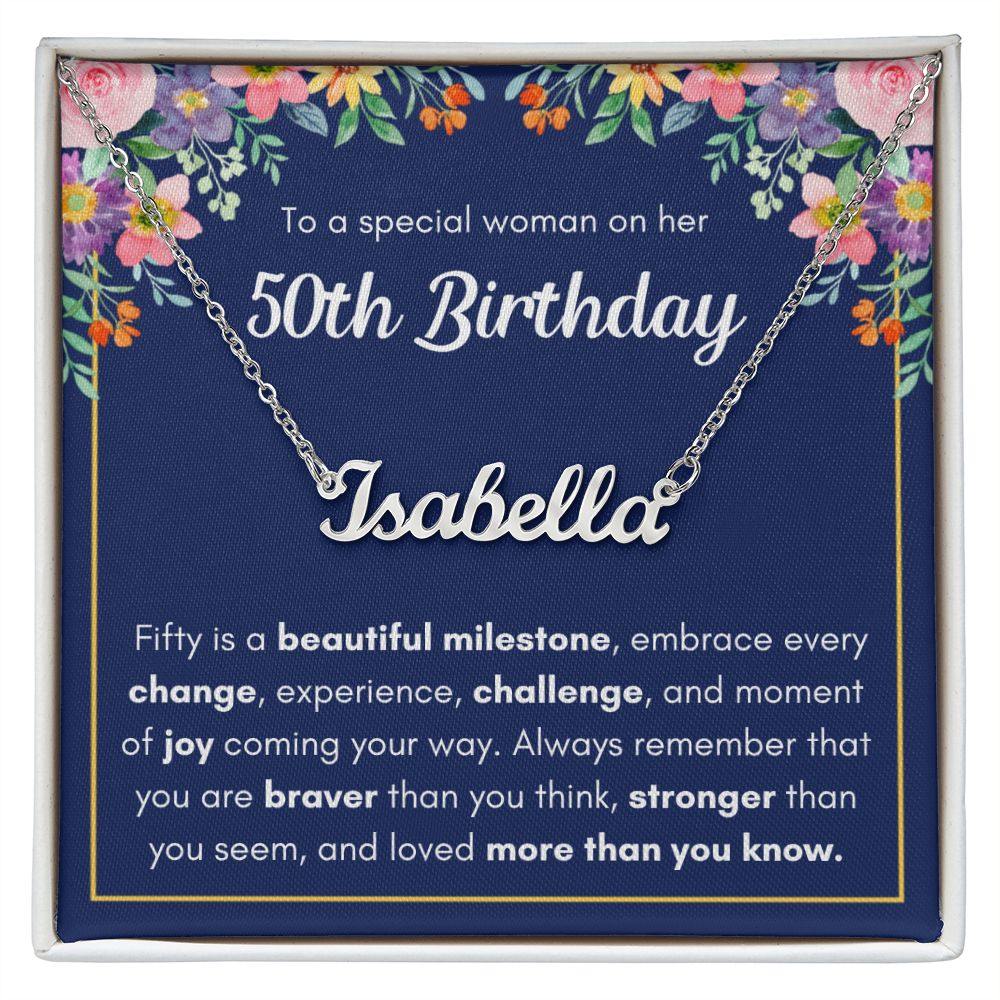 50TH BIRTHDAY PINK MILESTONE CUSTOM NAME NECKLACE