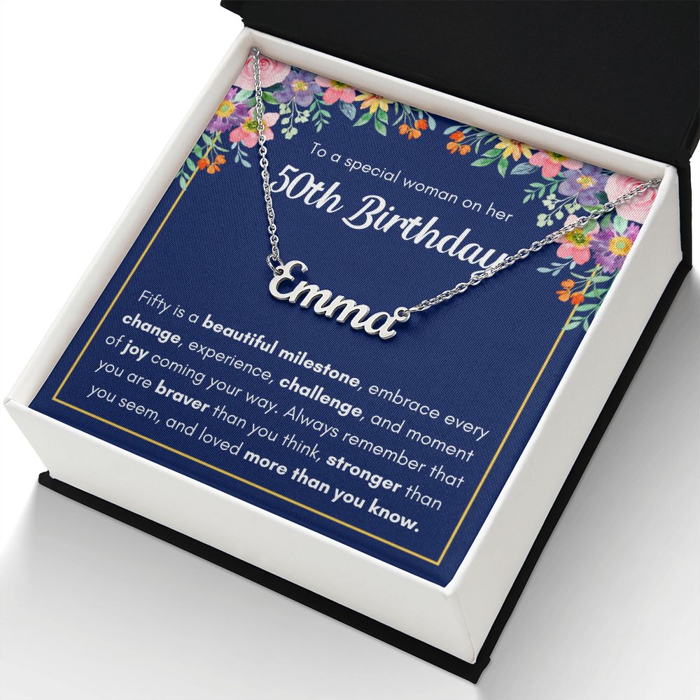 50TH BIRTHDAY PINK MILESTONE CUSTOM NAME NECKLACE