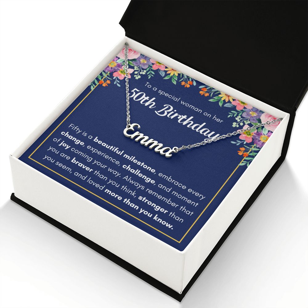 50TH BIRTHDAY PINK MILESTONE CUSTOM NAME NECKLACE