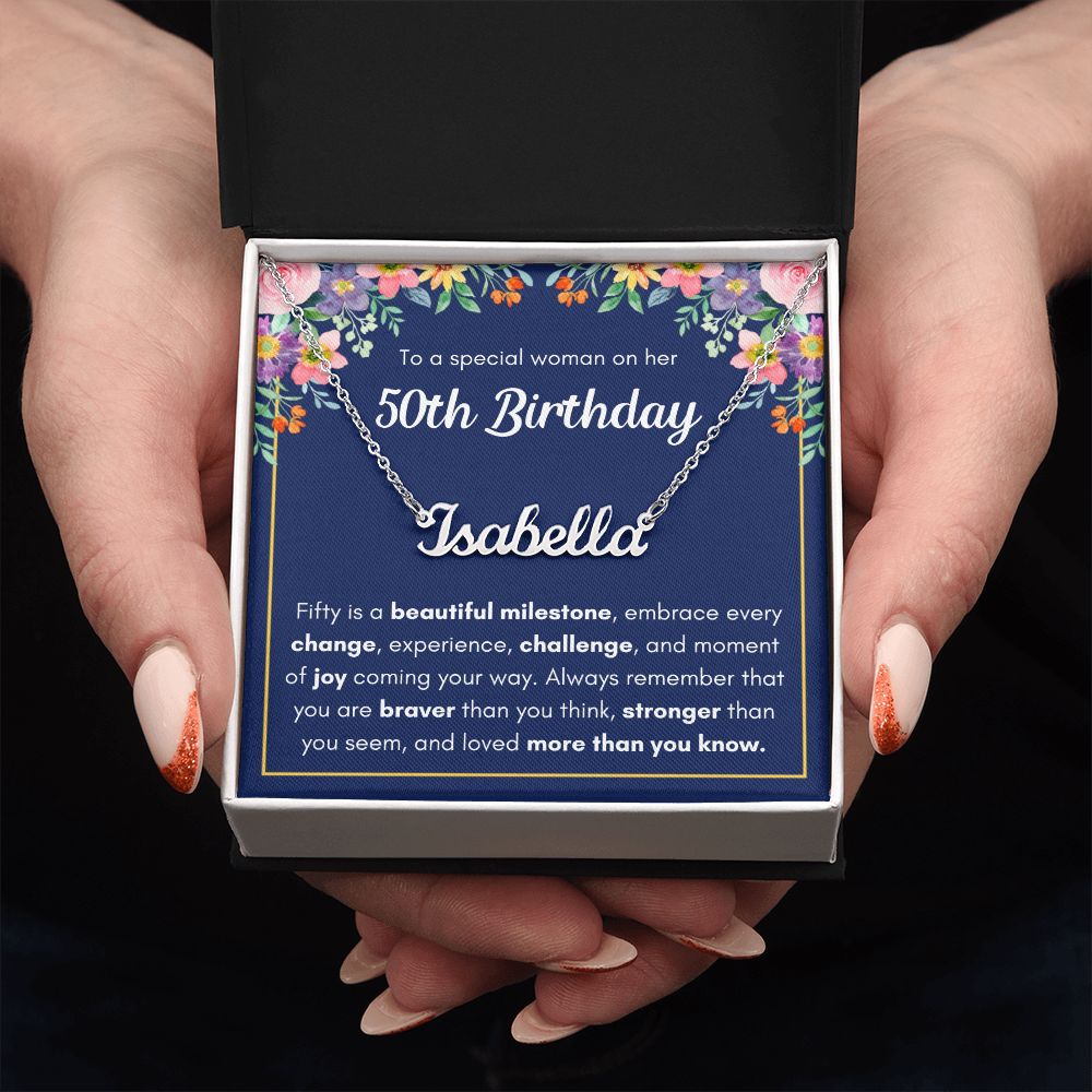 50TH BIRTHDAY PINK MILESTONE CUSTOM NAME NECKLACE