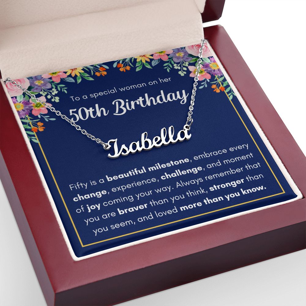 50TH BIRTHDAY PINK MILESTONE CUSTOM NAME NECKLACE