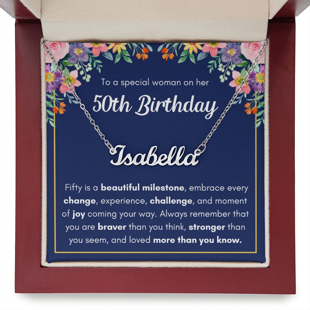 50TH BIRTHDAY PINK MILESTONE CUSTOM NAME NECKLACE