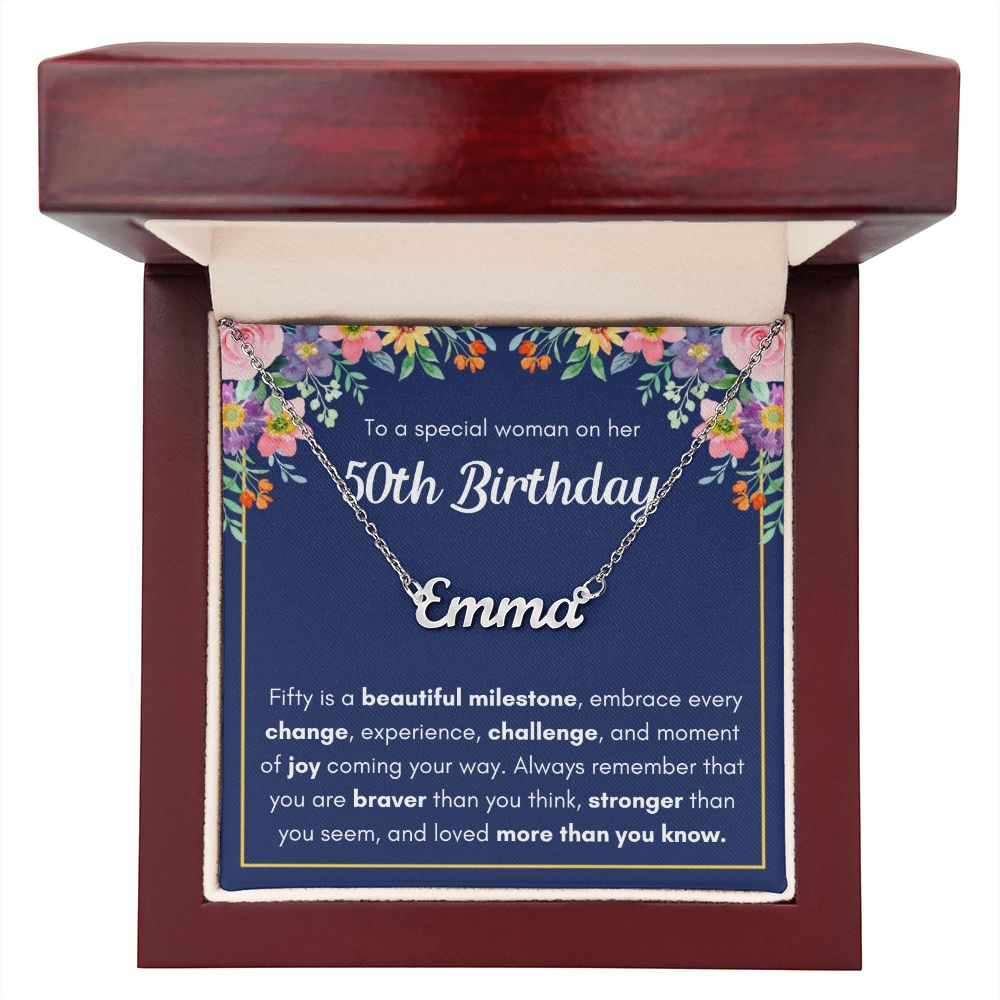 50TH BIRTHDAY PINK MILESTONE CUSTOM NAME NECKLACE