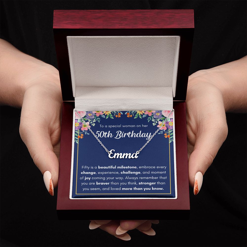 50TH BIRTHDAY PINK MILESTONE CUSTOM NAME NECKLACE