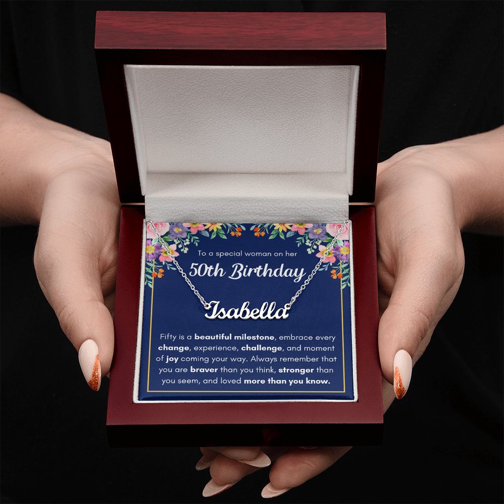 50TH BIRTHDAY PINK MILESTONE CUSTOM NAME NECKLACE