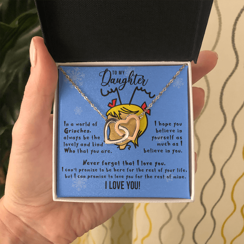 To Daughter, Always Be Lovely and Kind Who, Interlocking Hearts Necklace