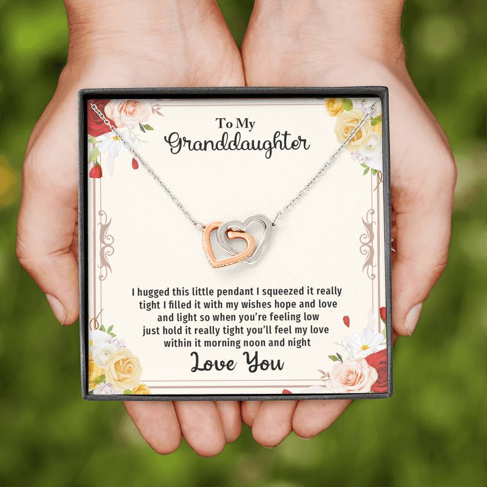 Granddaughter, I Hugged This Little Pendant, Interlocking Hearts Necklace